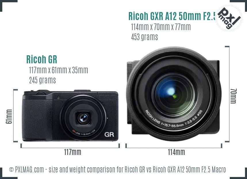 Ricoh GR vs Ricoh GXR A12 50mm F2.5 Macro size comparison