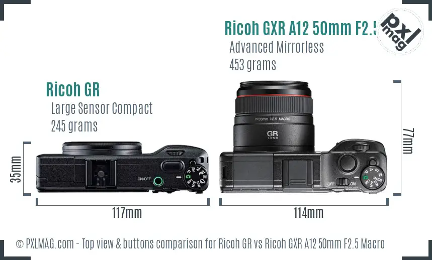 Ricoh GR vs Ricoh GXR A12 50mm F2.5 Macro top view buttons comparison