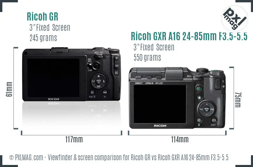Ricoh GR vs Ricoh GXR A16 24-85mm F3.5-5.5 Screen and Viewfinder comparison