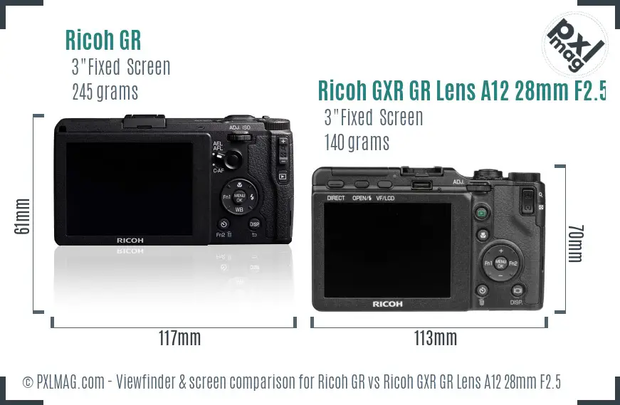 Ricoh GR vs Ricoh GXR GR Lens A12 28mm F2.5 Screen and Viewfinder comparison
