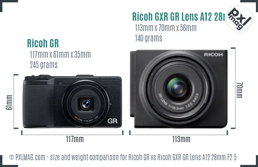 Ricoh GR vs Ricoh GXR GR Lens A12 28mm F2.5 size comparison