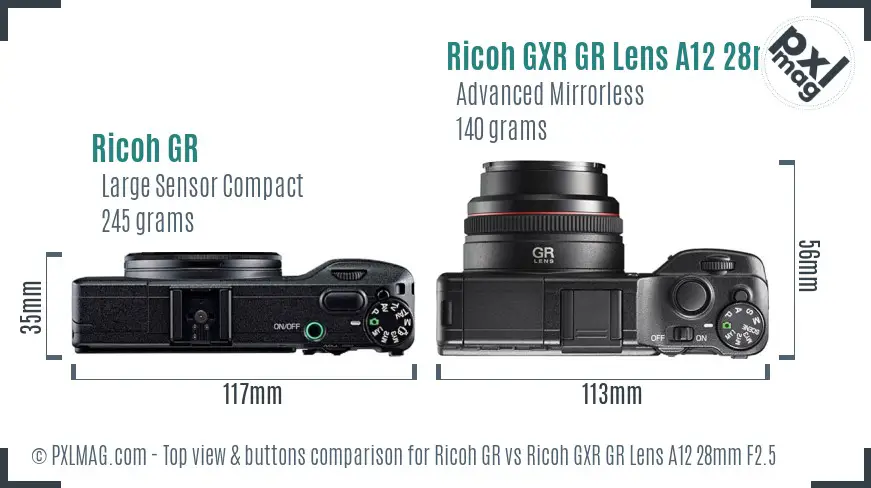 Ricoh GR vs Ricoh GXR GR Lens A12 28mm F2.5 top view buttons comparison