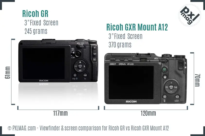 Ricoh GR vs Ricoh GXR Mount A12 Screen and Viewfinder comparison