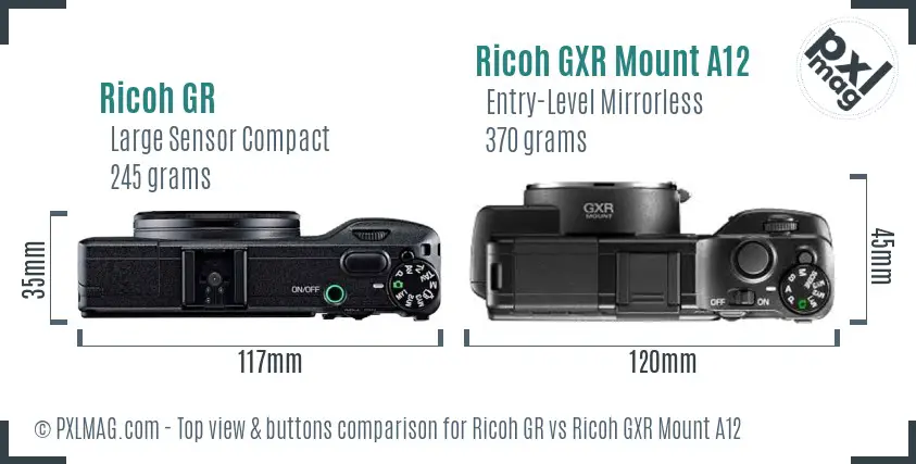 Ricoh GR vs Ricoh GXR Mount A12 top view buttons comparison