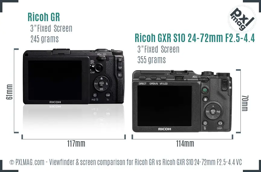 Ricoh GR vs Ricoh GXR S10 24-72mm F2.5-4.4 VC Screen and Viewfinder comparison