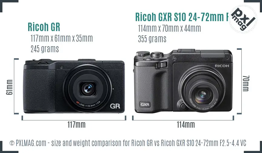 Ricoh GR vs Ricoh GXR S10 24-72mm F2.5-4.4 VC size comparison