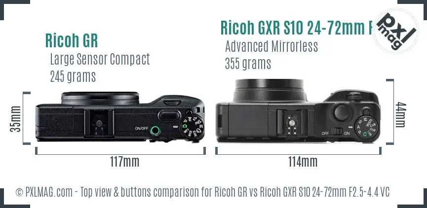 Ricoh GR vs Ricoh GXR S10 24-72mm F2.5-4.4 VC top view buttons comparison