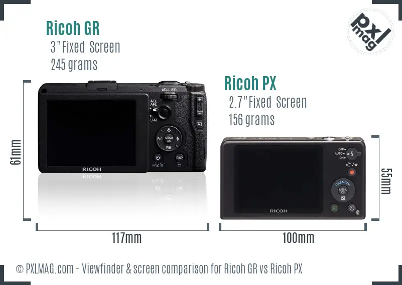 Ricoh GR vs Ricoh PX Screen and Viewfinder comparison
