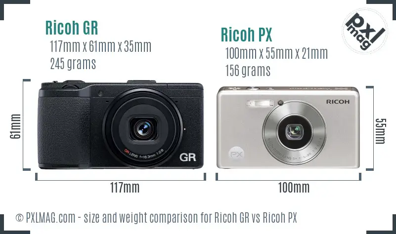 Ricoh GR vs Ricoh PX size comparison