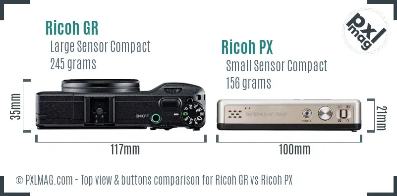 Ricoh GR vs Ricoh PX top view buttons comparison