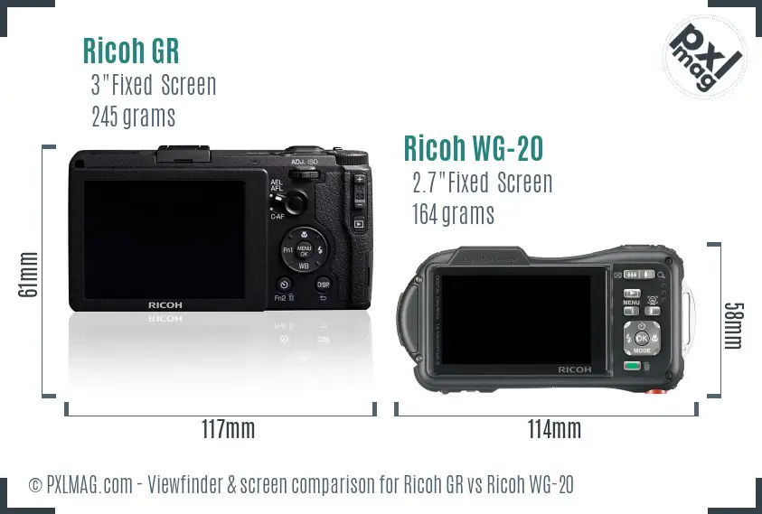 Ricoh GR vs Ricoh WG-20 Screen and Viewfinder comparison