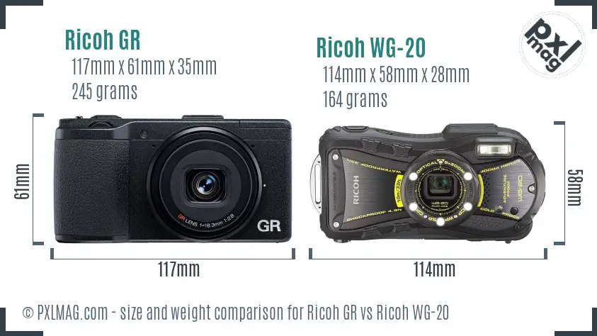 Ricoh GR vs Ricoh WG-20 size comparison