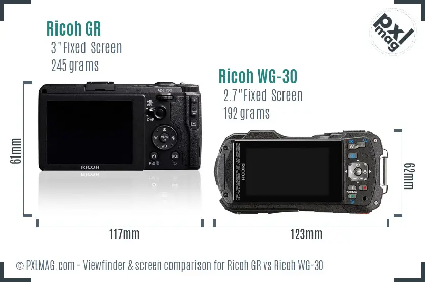 Ricoh GR vs Ricoh WG-30 Screen and Viewfinder comparison