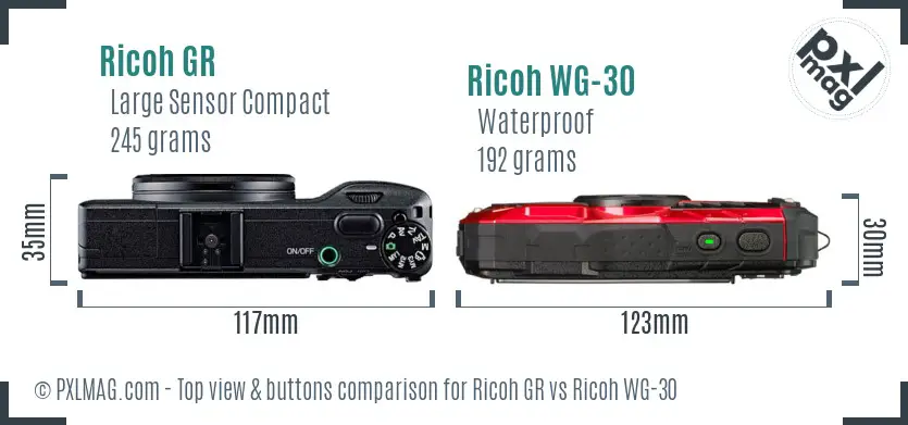 Ricoh GR vs Ricoh WG-30 top view buttons comparison