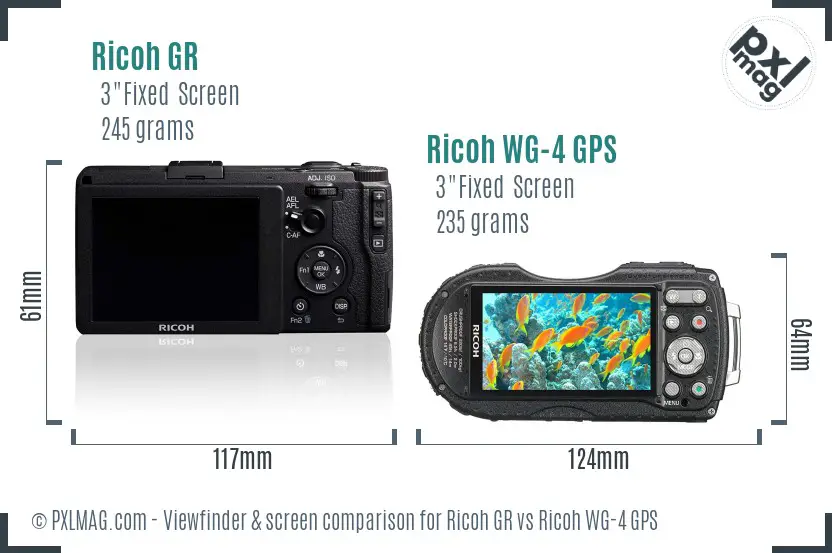 Ricoh GR vs Ricoh WG-4 GPS Screen and Viewfinder comparison
