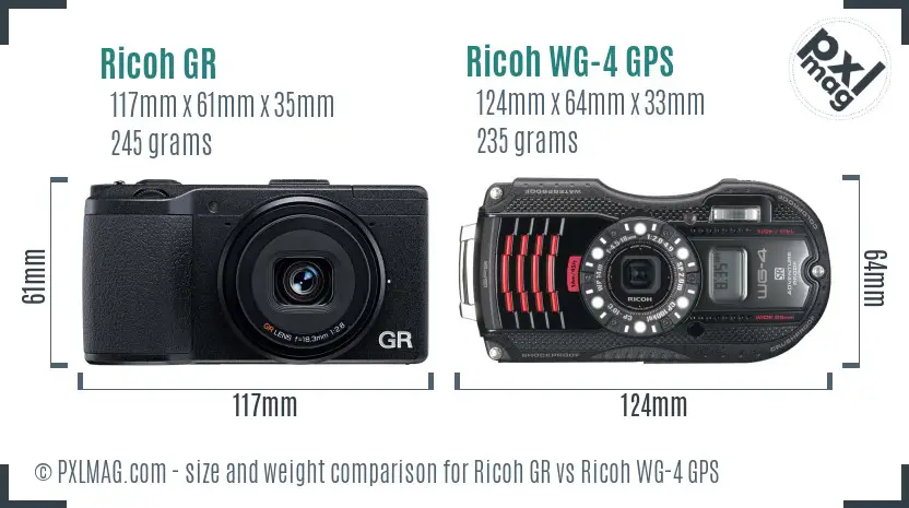 Ricoh GR vs Ricoh WG-4 GPS size comparison