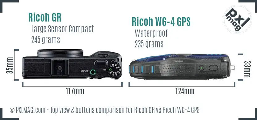 Ricoh GR vs Ricoh WG-4 GPS top view buttons comparison
