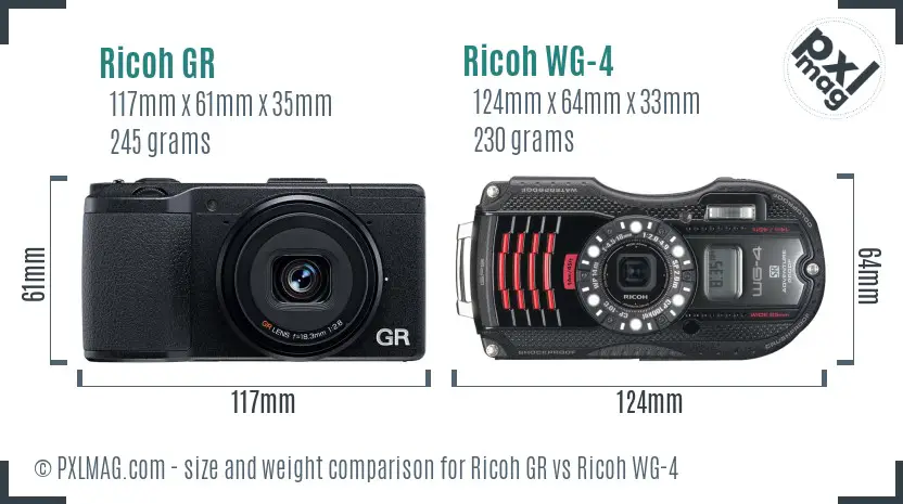 Ricoh GR vs Ricoh WG-4 size comparison