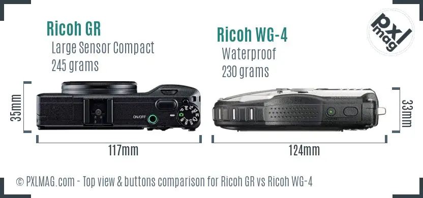 Ricoh GR vs Ricoh WG-4 top view buttons comparison