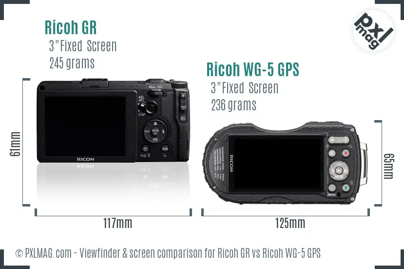 Ricoh GR vs Ricoh WG-5 GPS Screen and Viewfinder comparison