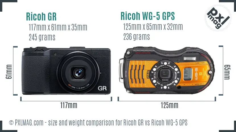 Ricoh GR vs Ricoh WG-5 GPS size comparison