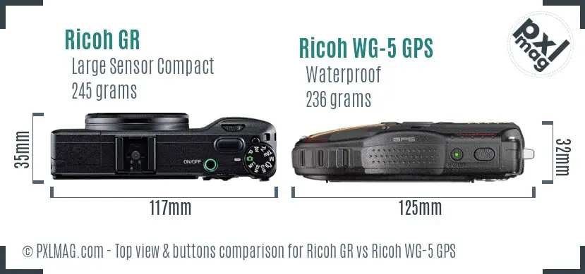 Ricoh GR vs Ricoh WG-5 GPS top view buttons comparison