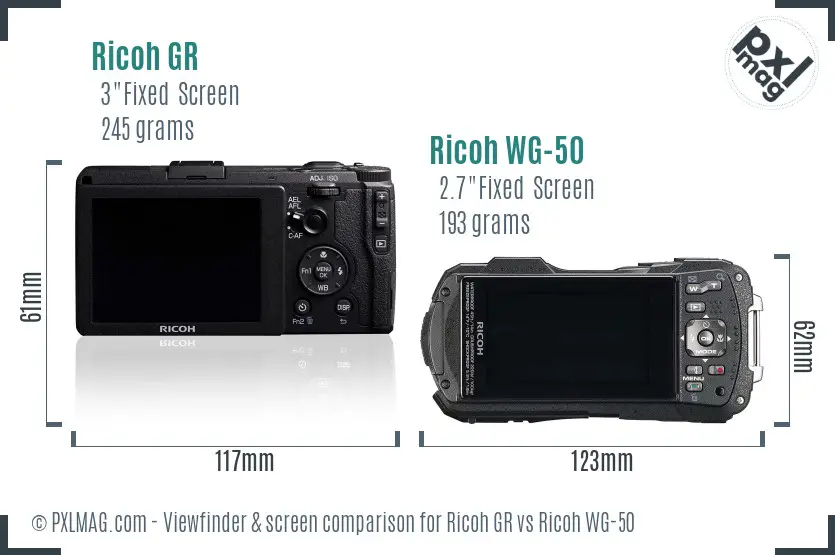 Ricoh GR vs Ricoh WG-50 Screen and Viewfinder comparison