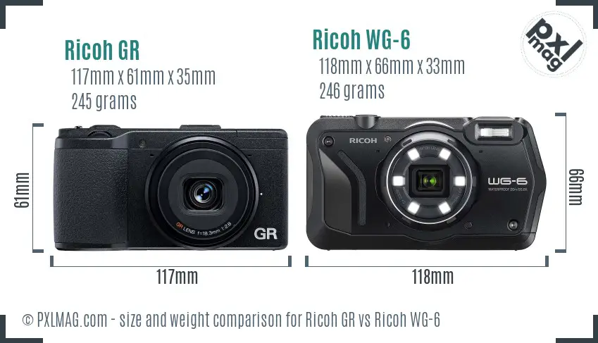 Ricoh GR vs Ricoh WG-6 size comparison