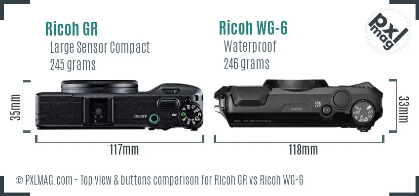 Ricoh GR vs Ricoh WG-6 top view buttons comparison