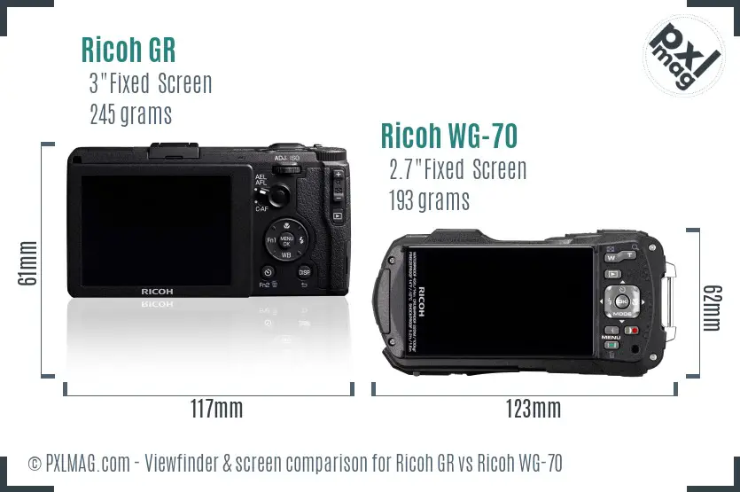 Ricoh GR vs Ricoh WG-70 Screen and Viewfinder comparison