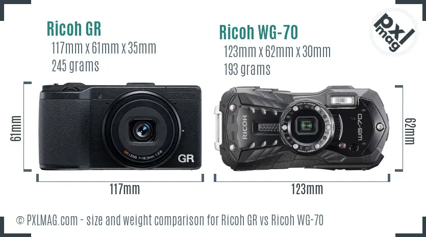 Ricoh GR vs Ricoh WG-70 size comparison