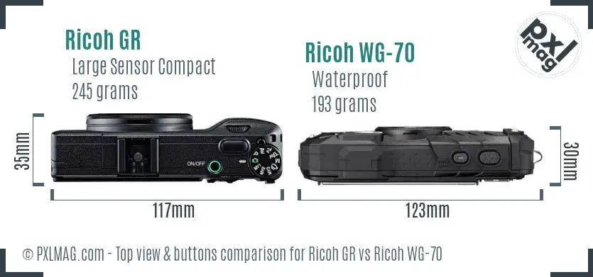 Ricoh GR vs Ricoh WG-70 top view buttons comparison