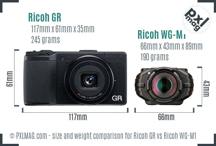 Ricoh GR vs Ricoh WG-M1 size comparison