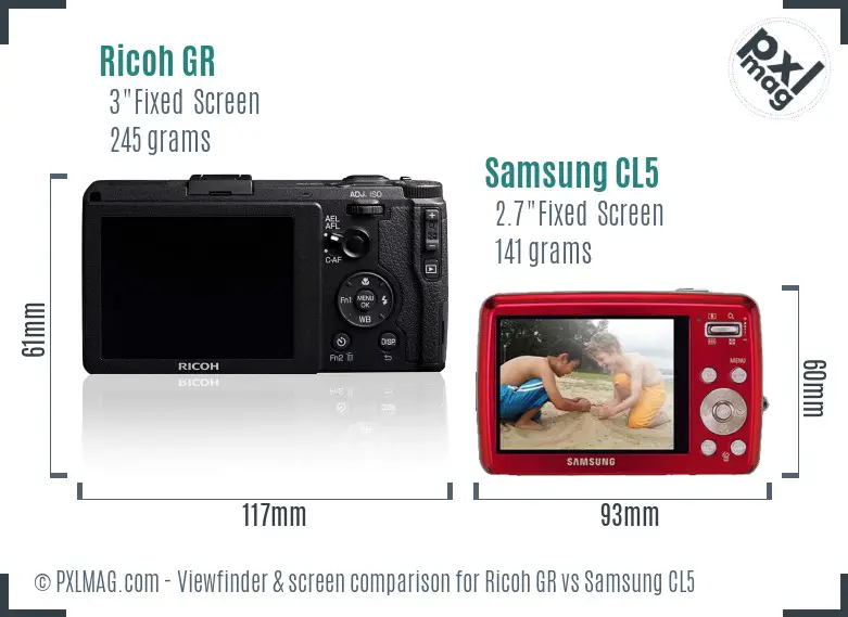 Ricoh GR vs Samsung CL5 Screen and Viewfinder comparison