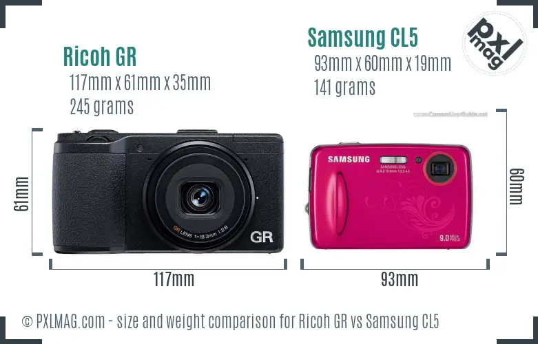 Ricoh GR vs Samsung CL5 size comparison