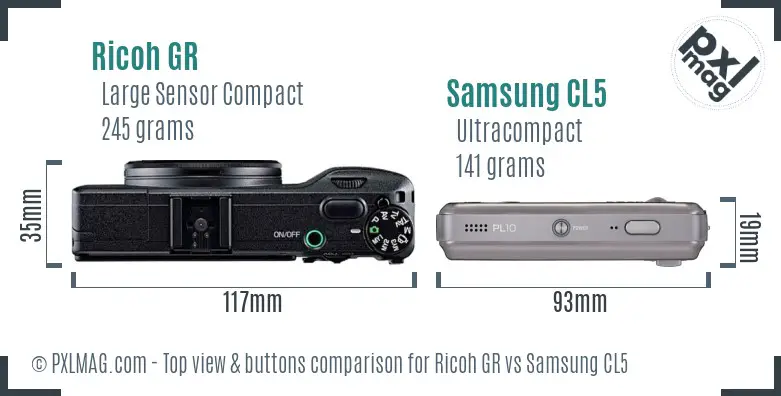 Ricoh GR vs Samsung CL5 top view buttons comparison