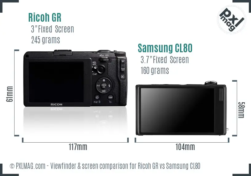 Ricoh GR vs Samsung CL80 Screen and Viewfinder comparison