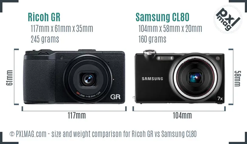 Ricoh GR vs Samsung CL80 size comparison