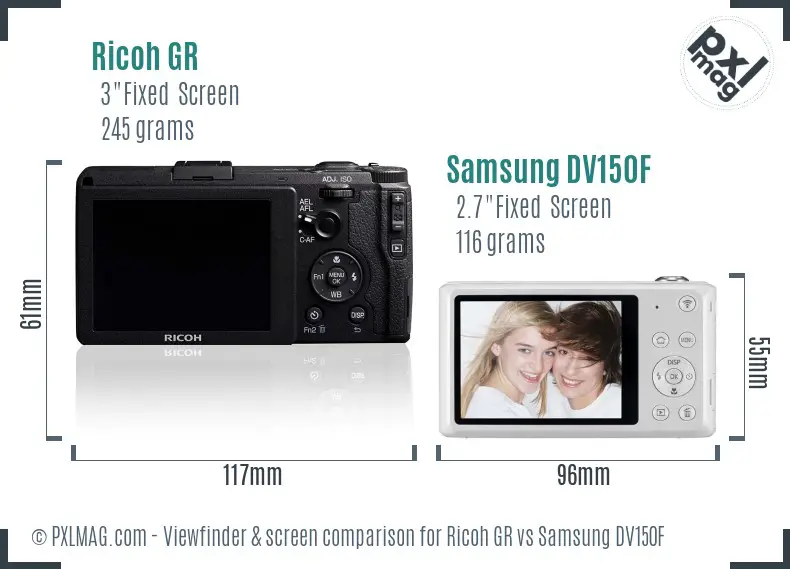 Ricoh GR vs Samsung DV150F Screen and Viewfinder comparison