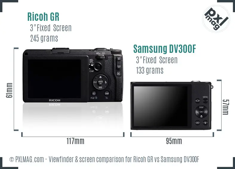 Ricoh GR vs Samsung DV300F Screen and Viewfinder comparison