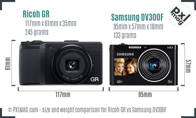 Ricoh GR vs Samsung DV300F size comparison