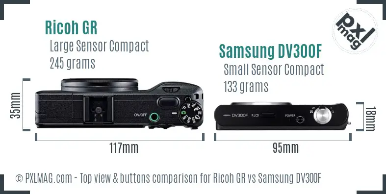 Ricoh GR vs Samsung DV300F top view buttons comparison