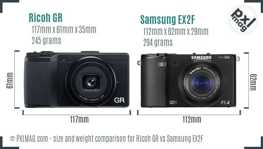 Ricoh GR vs Samsung EX2F size comparison