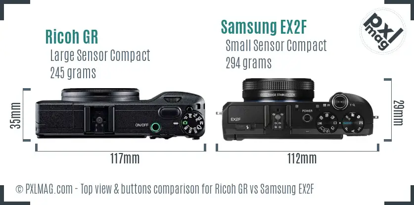Ricoh GR vs Samsung EX2F top view buttons comparison