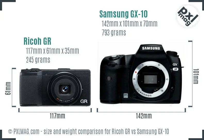 Ricoh GR vs Samsung GX-10 size comparison