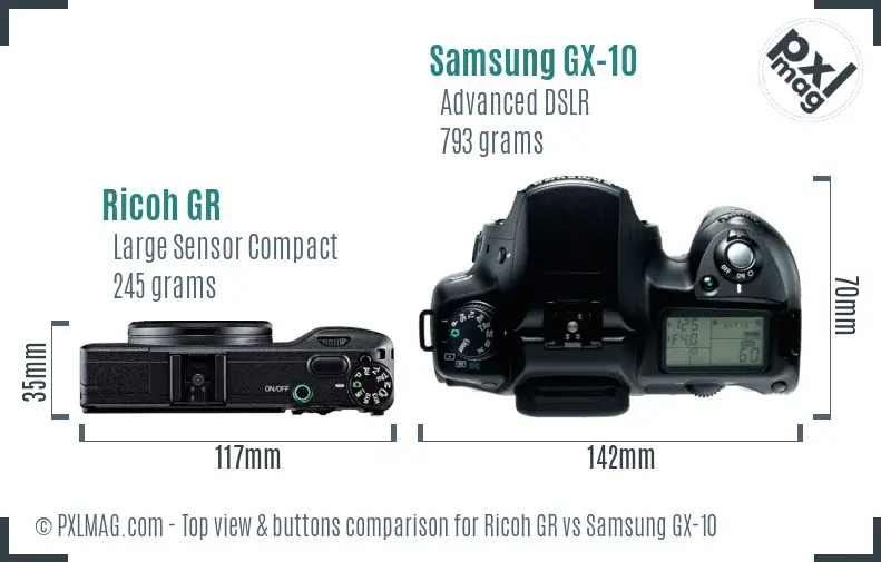 Ricoh GR vs Samsung GX-10 top view buttons comparison