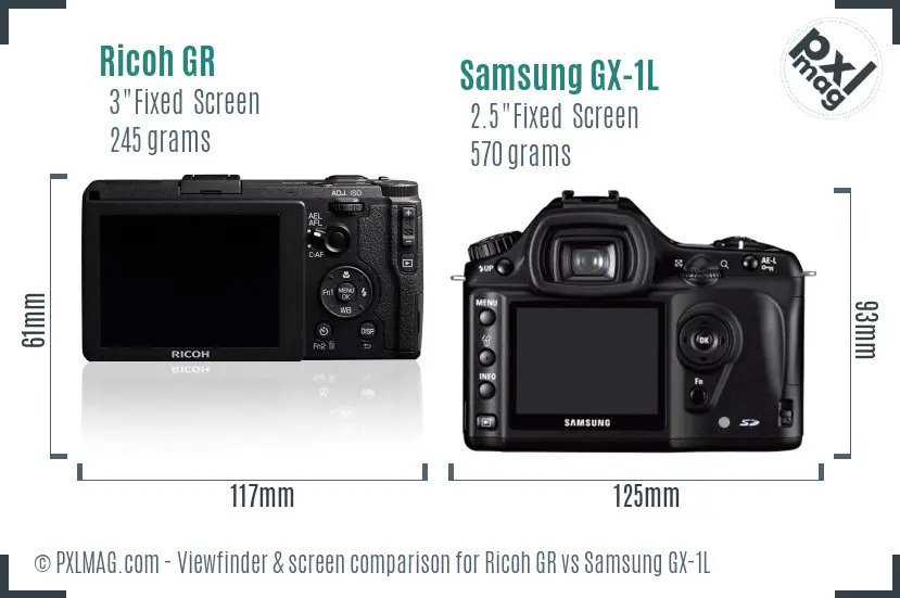 Ricoh GR vs Samsung GX-1L Screen and Viewfinder comparison