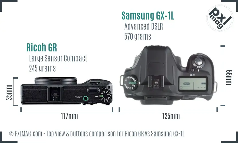 Ricoh GR vs Samsung GX-1L top view buttons comparison
