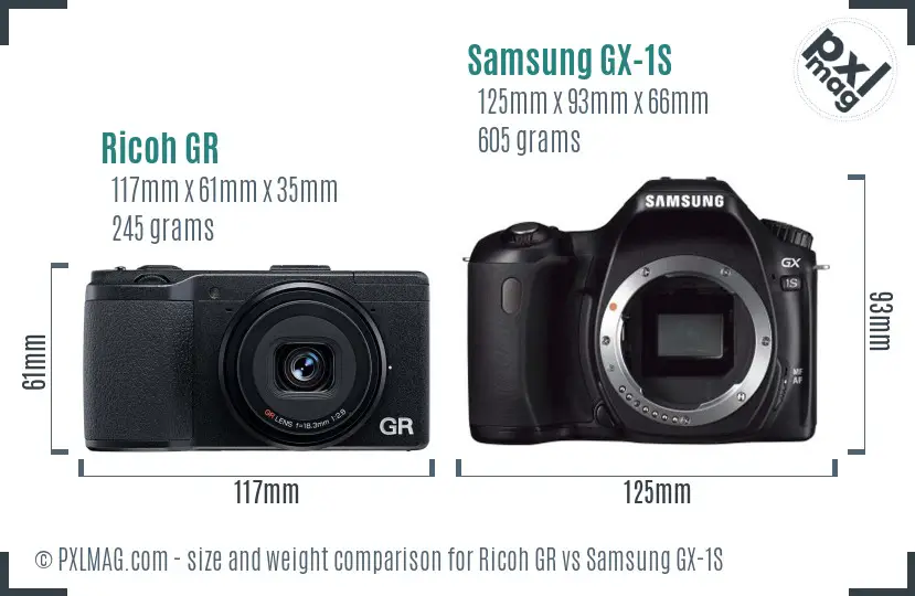 Ricoh GR vs Samsung GX-1S size comparison
