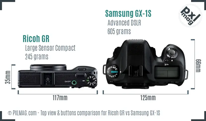 Ricoh GR vs Samsung GX-1S top view buttons comparison